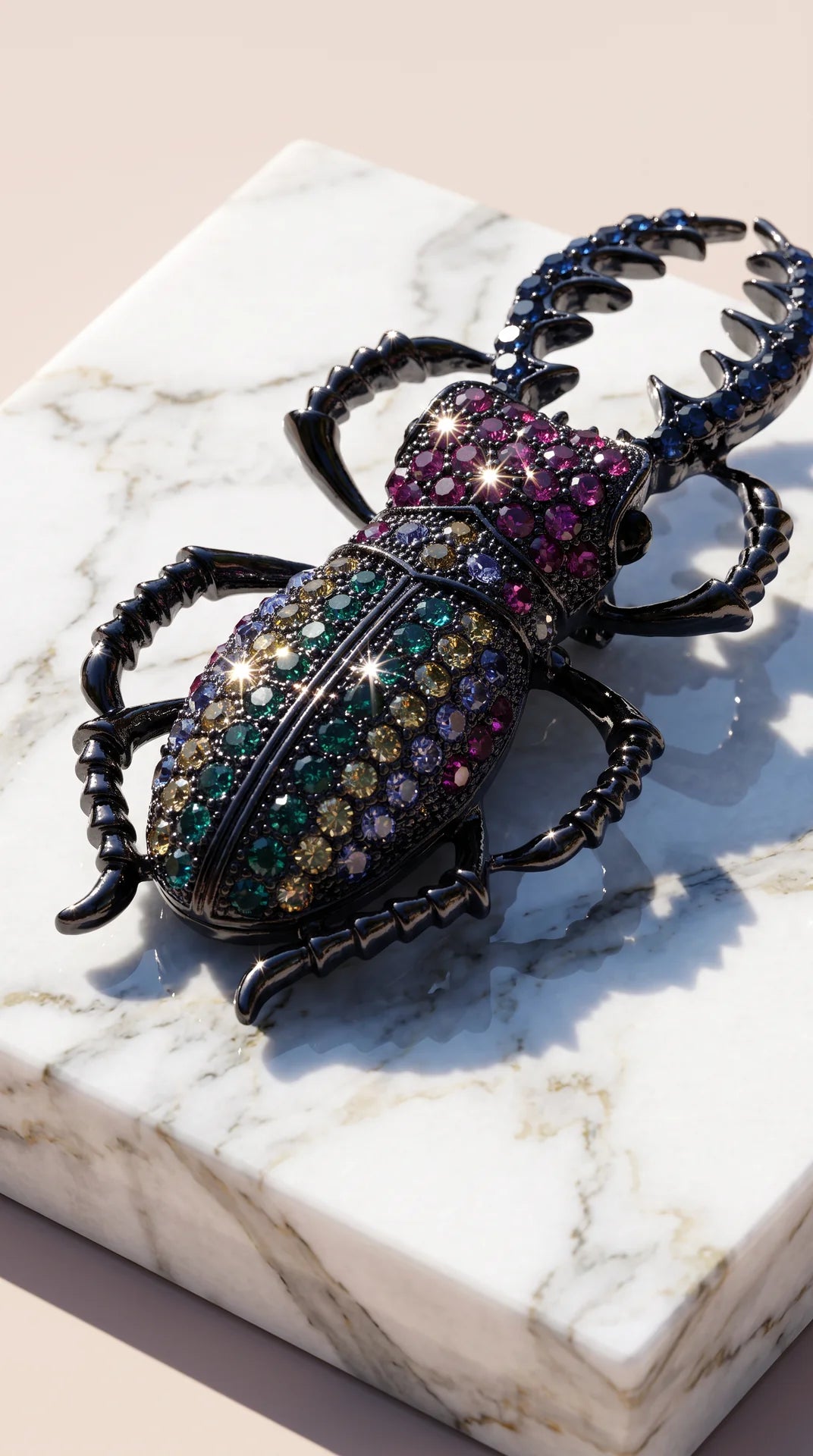 Bejeweled Stag Beetle Statement Brooch Pin