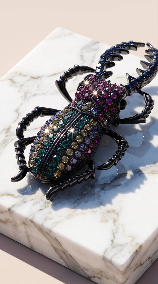 Bejeweled Stag Beetle Statement Brooch Pin