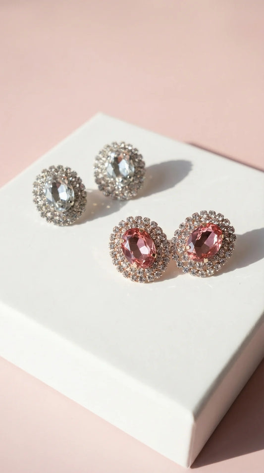 Oval Crystal Non Pierced Clip On Earrings