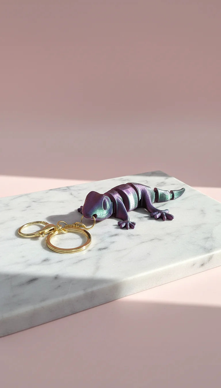 3D Printed Articulated Fantasy Iguana : Bioplastic Fidget Key Ring