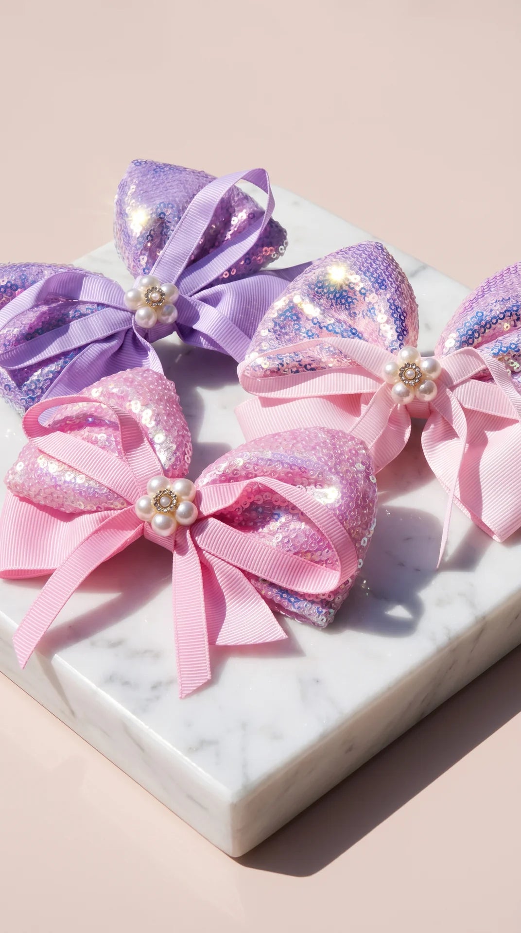Pack of 12 Pearl & Sequin Hair Bow Slides