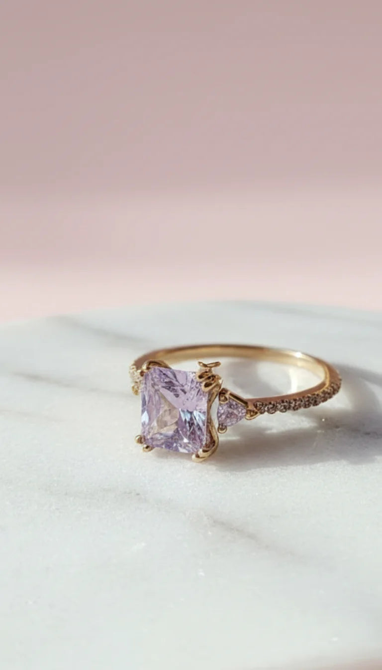 Princess Cut Crystal Gold Ring Box set of 12