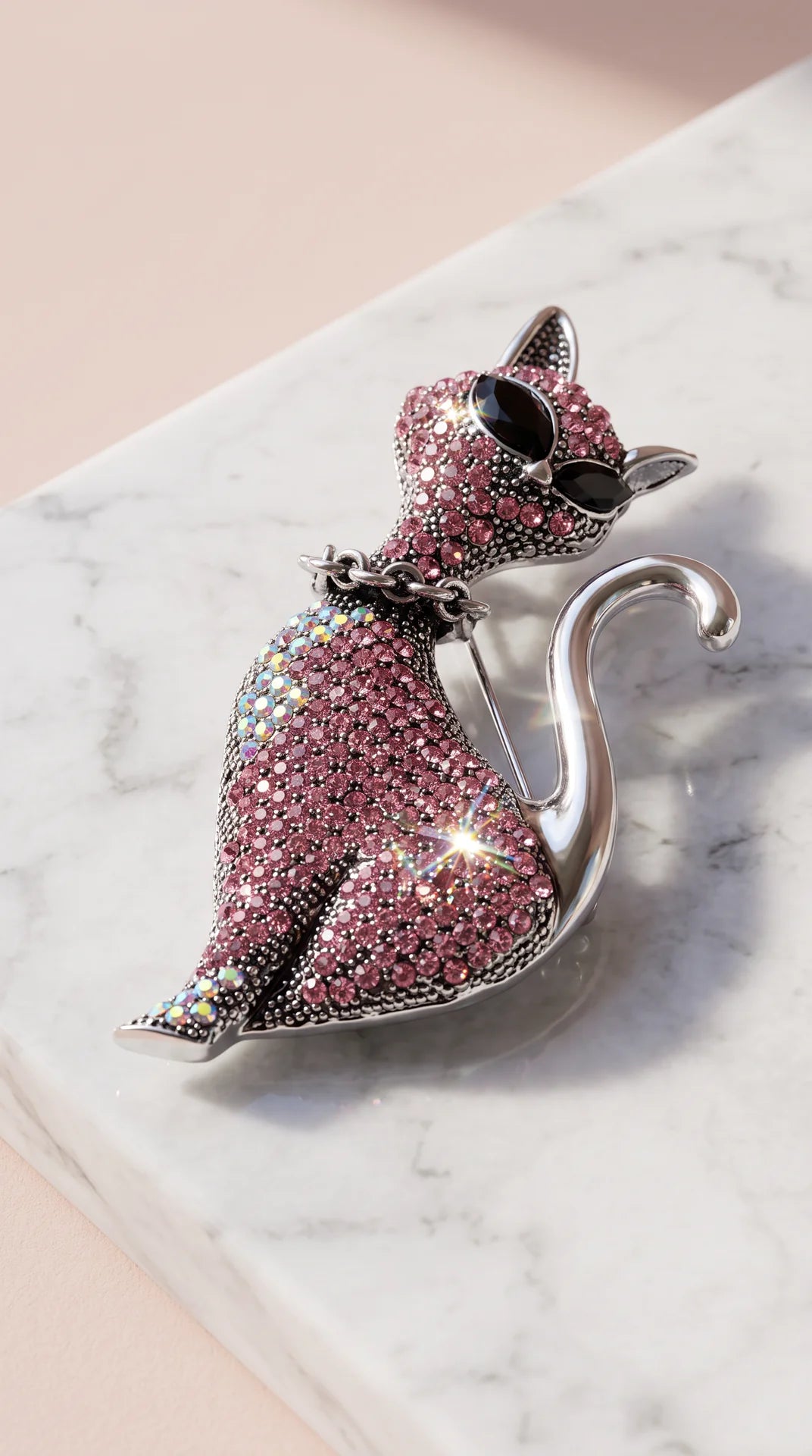 Siamese Cat Crystal Brooch Pin