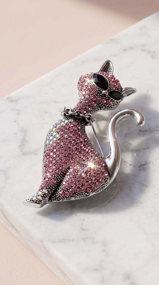 Siamese Cat Crystal Brooch Pin