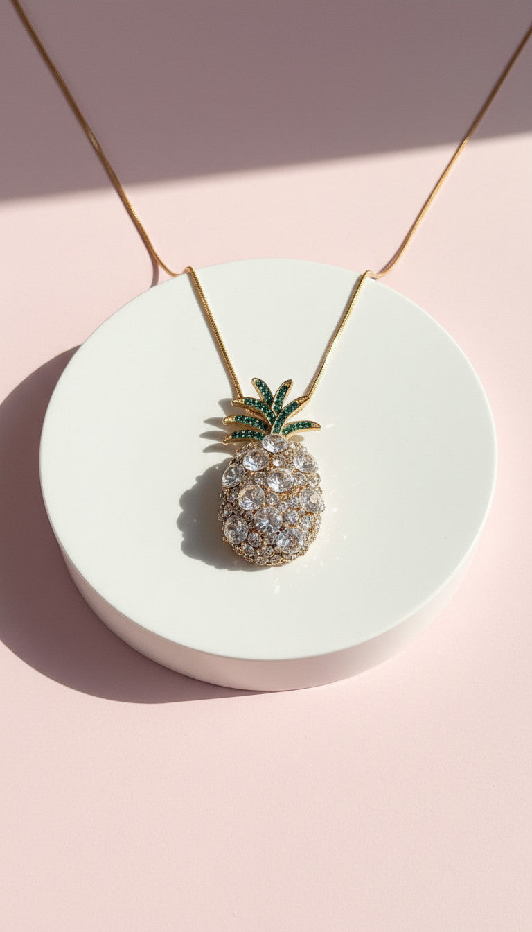 Pineapple Tropical Crystal Long Necklace