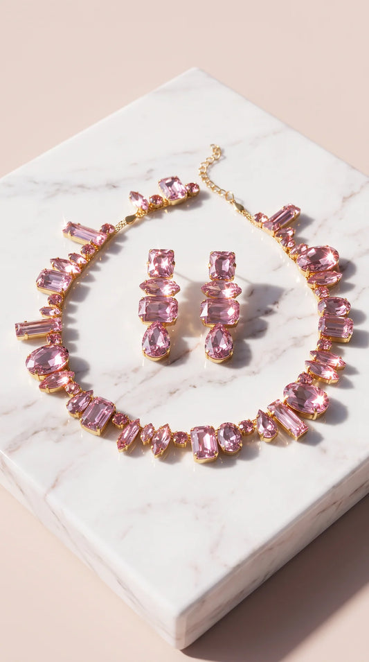 Mixed Cut Crystal Necklace & Earrings Set