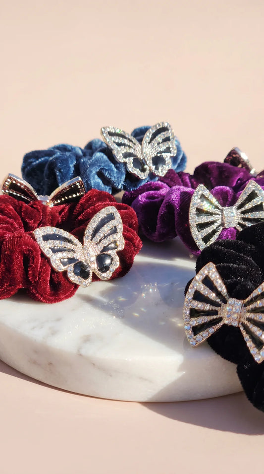 Pack of 100 Velvet Mixed Crystal Scrunchie Hair Bobbles