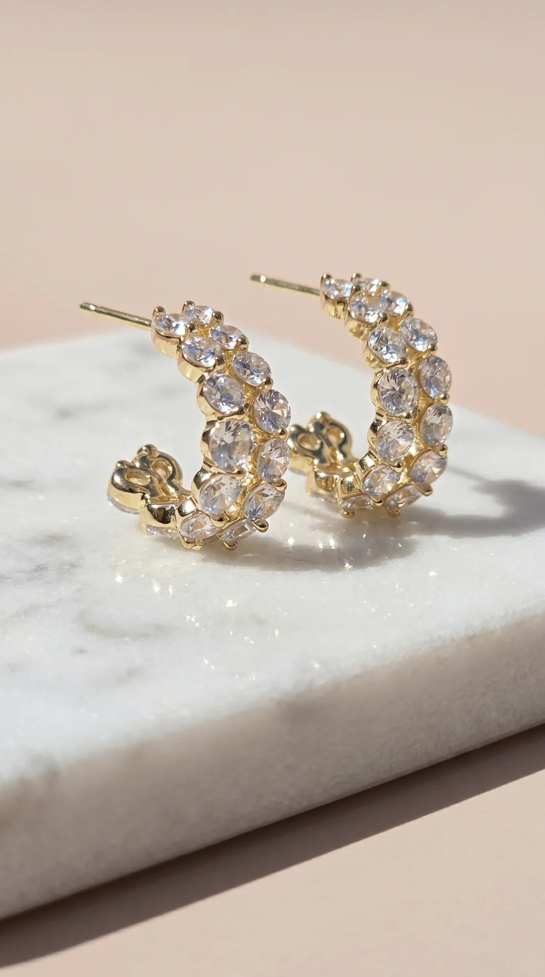 Round Cut Crystal Gold Plated Huggie Hoop Earrings