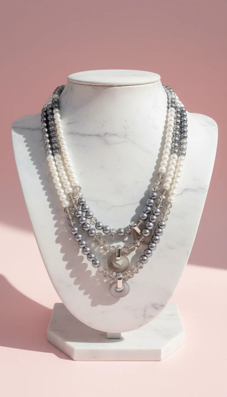 Pearl Multi Layerered Necklace & Earrings Set