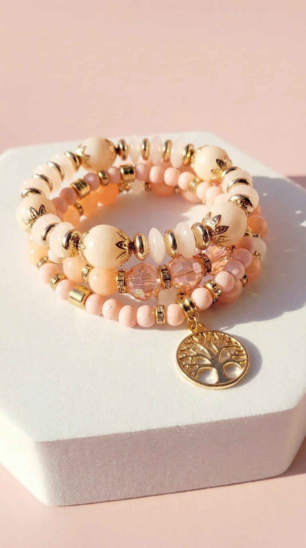 Tree Charm Ceramic Beaded Bracelet Set