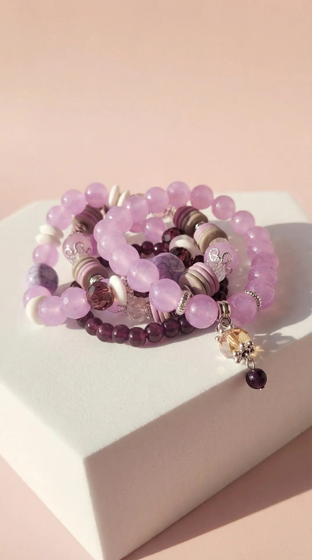 Crystal Charm Ceramic Beaded Bracelet Set