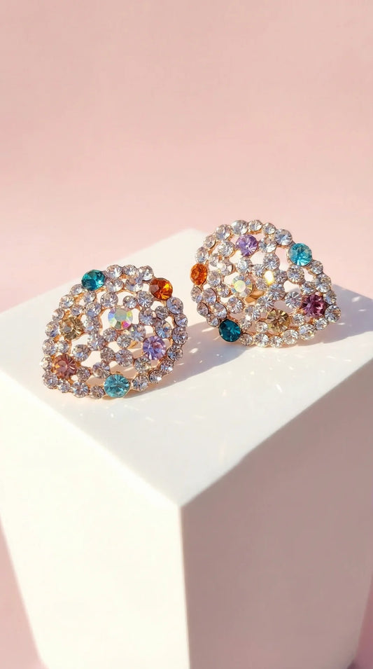 Oval Crystal Non Pierced Clip On Earrings