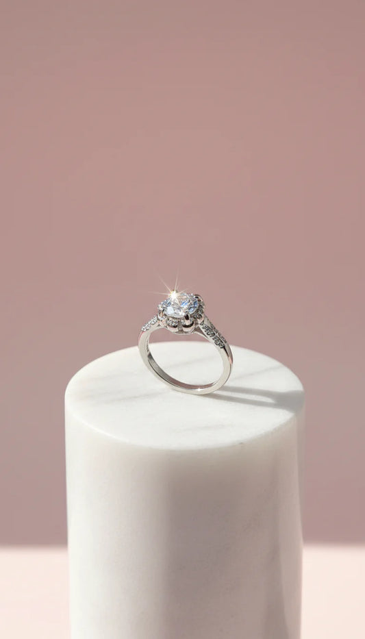 Silver Solitaire Round Cut Crystal Ring Silver Box set of 12