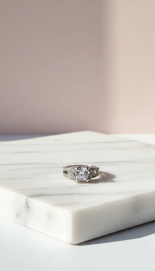 Square Cut Crystal Ring Silver Box set of 12