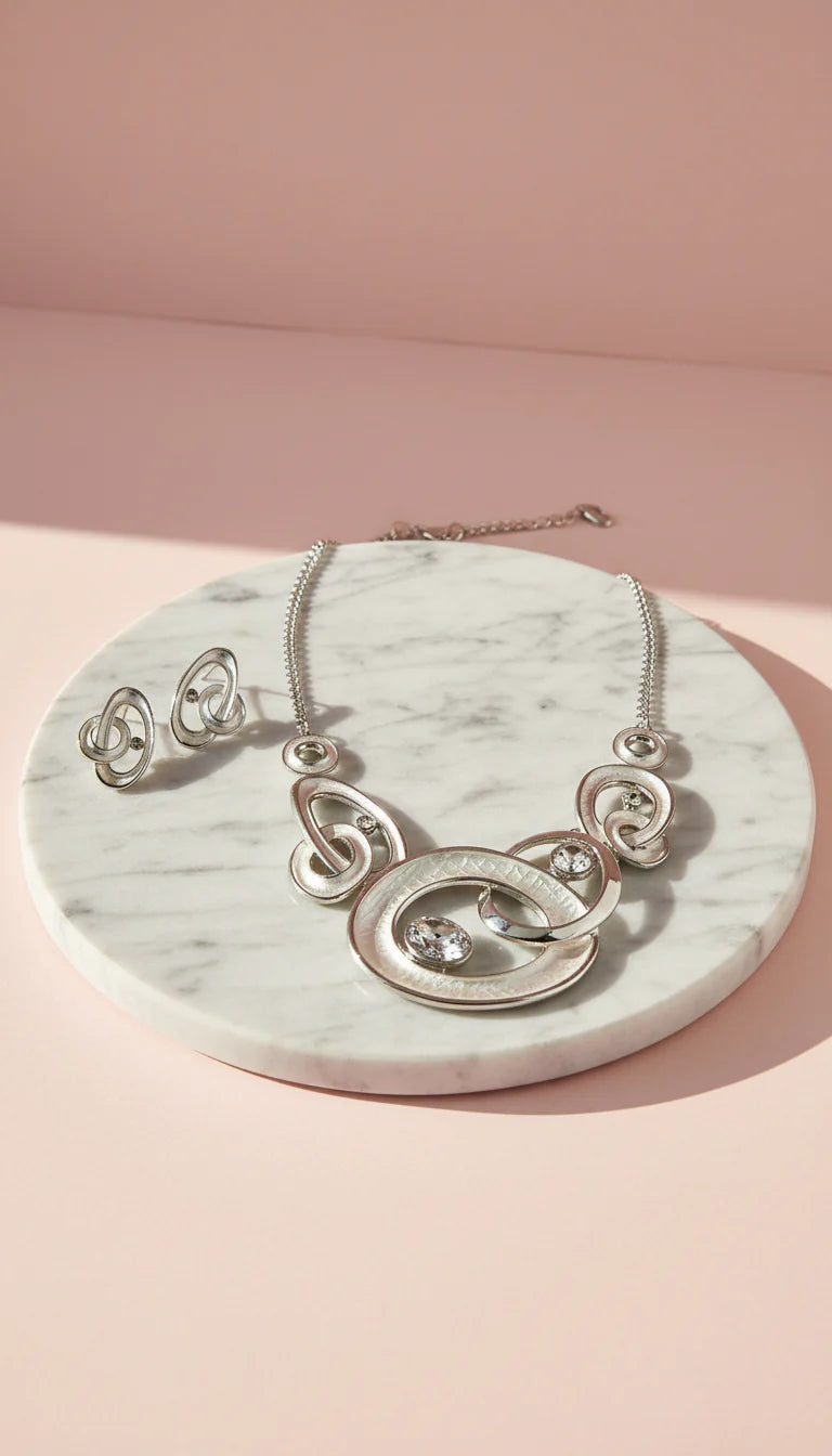 Abstract Oval Crystal Necklace & Earrings Set