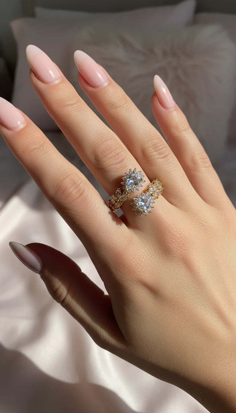 Box Of 12 Crystal Free Size Gold Plated Adjustable Statement Rings