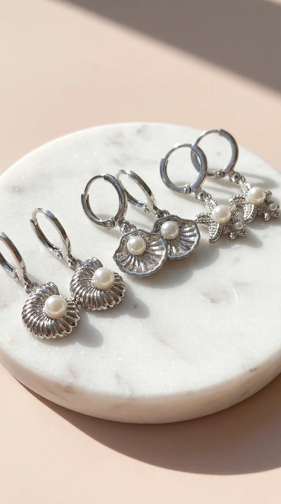 6 Pieces Crystal Starfish & Sea Shell Gold Plated Huggie Hoop Earrings