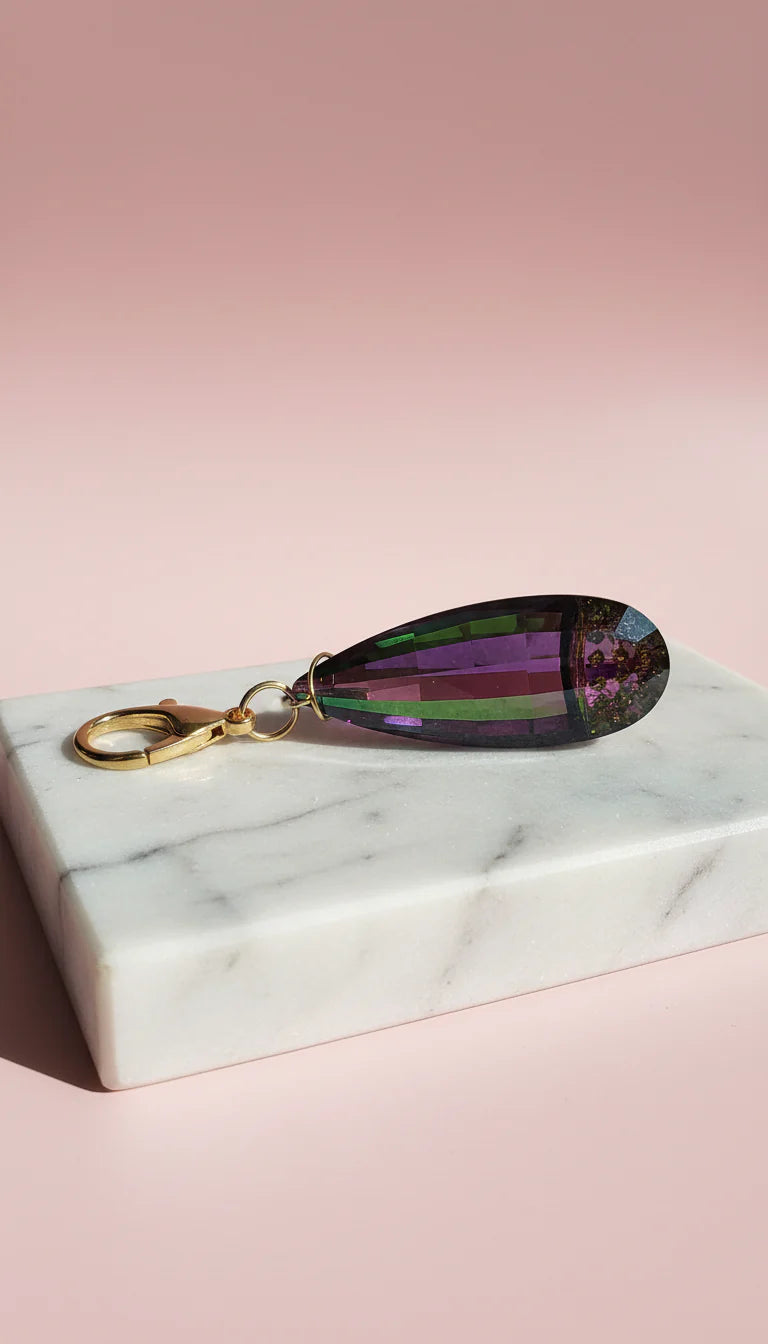 Faceted Glass Tear Drop Bubble Key Ring