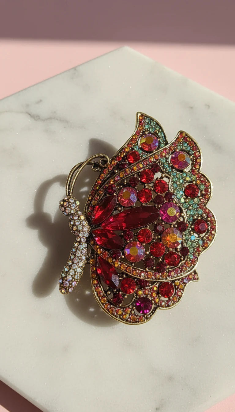 Sparkling Crystal Butterfly Pin Statement Brooch