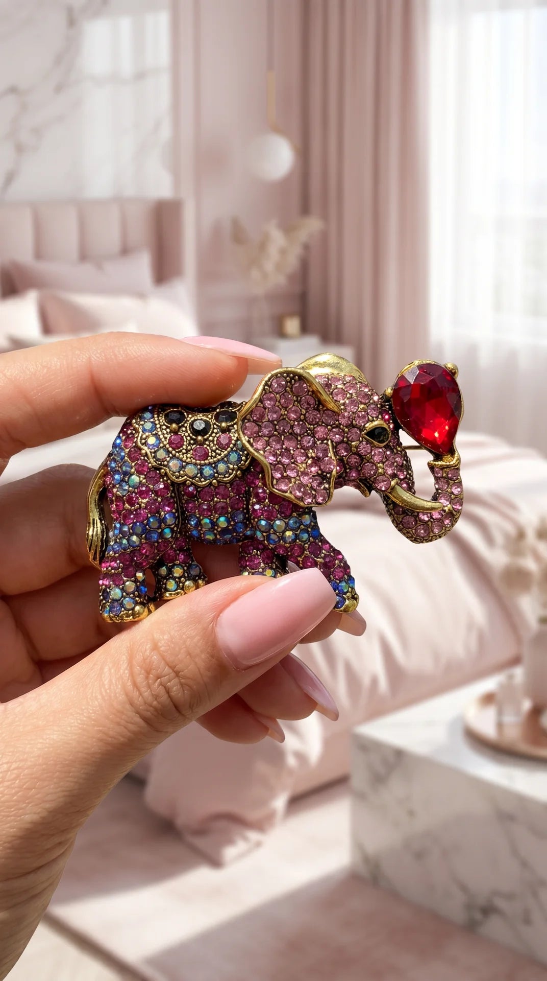 Crystal Multicolor Elephant Statement Brooch Pin