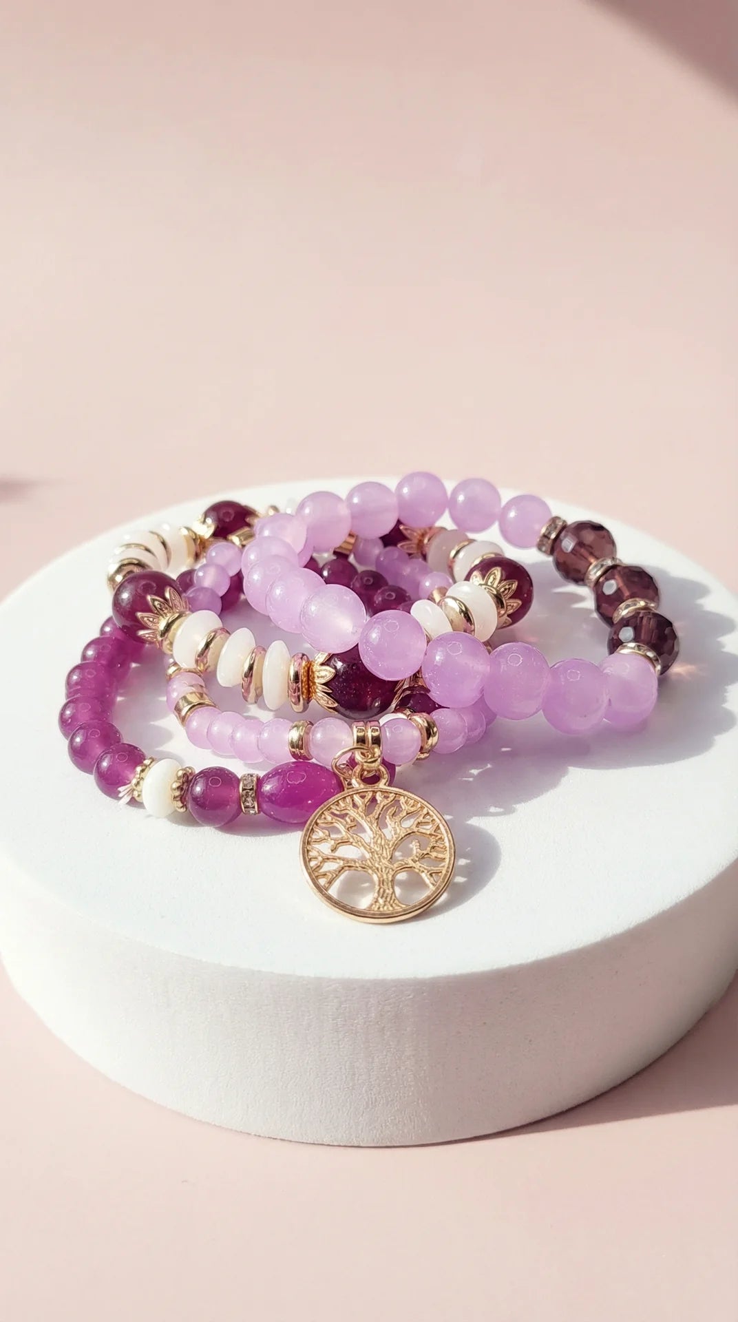 Tree Charm Ceramic Beaded Bracelet Set