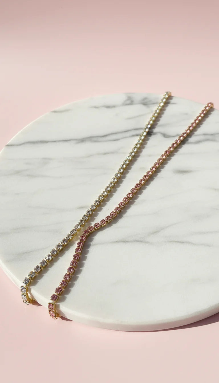 Two Tone Tennis Crystal Long Necklace