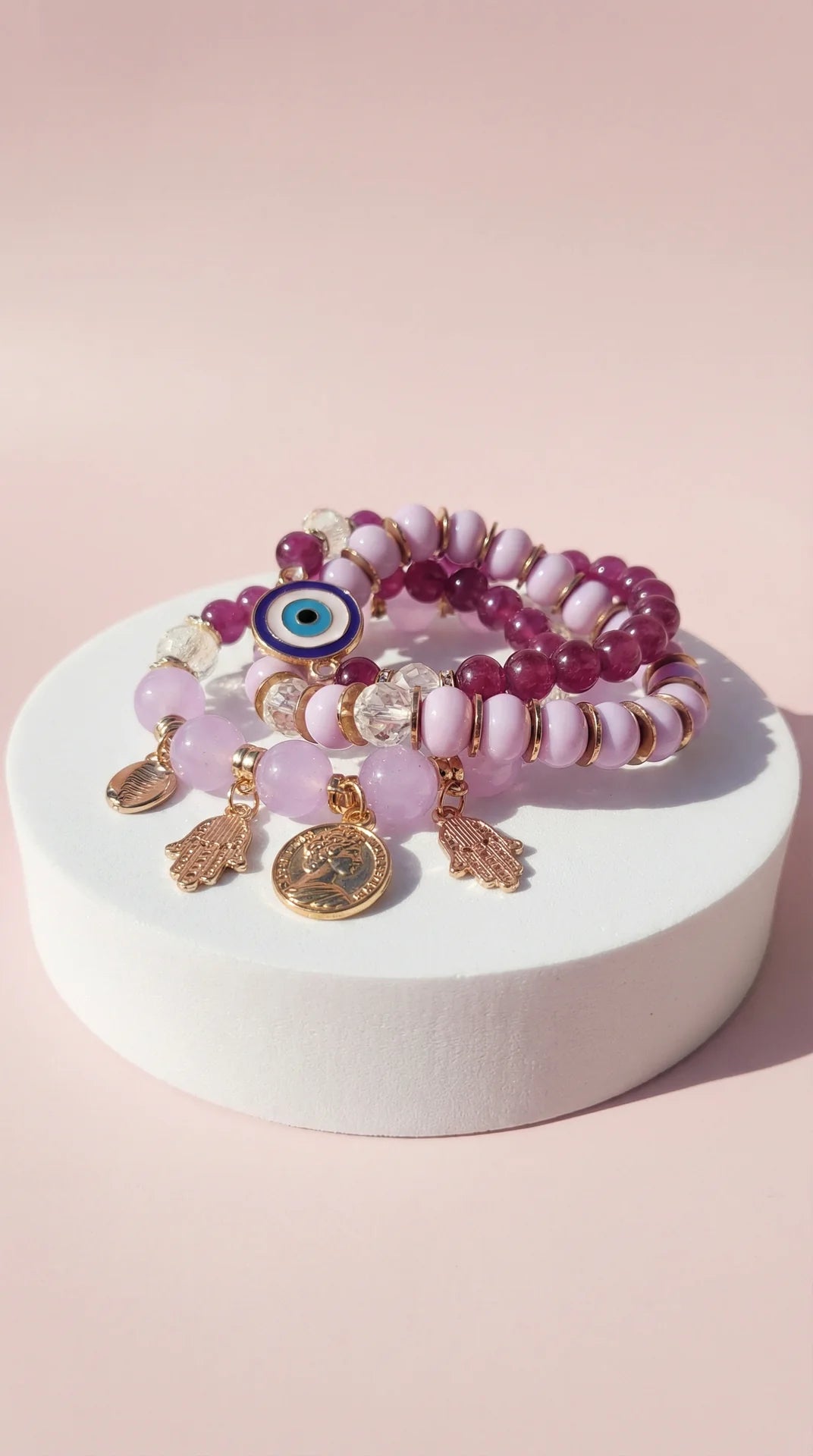 Evil Eye Charm Ceramic Beaded Bracelet Set