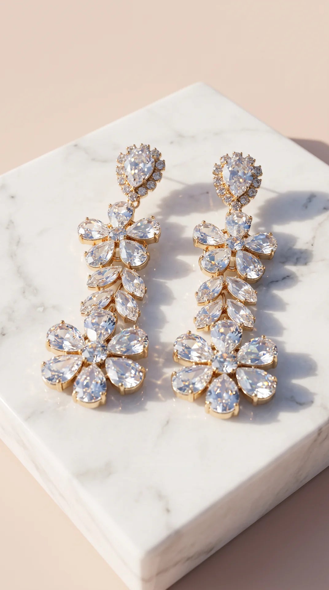 Layered Flower Crystal Drop & Dangle Statement Earrings