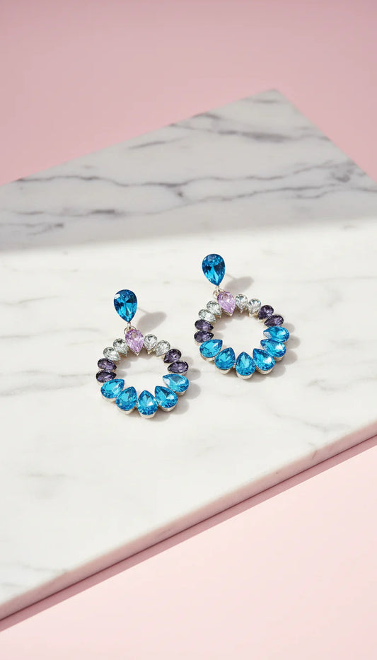 Round Hoop Crystal Drop & Dangle Earrings