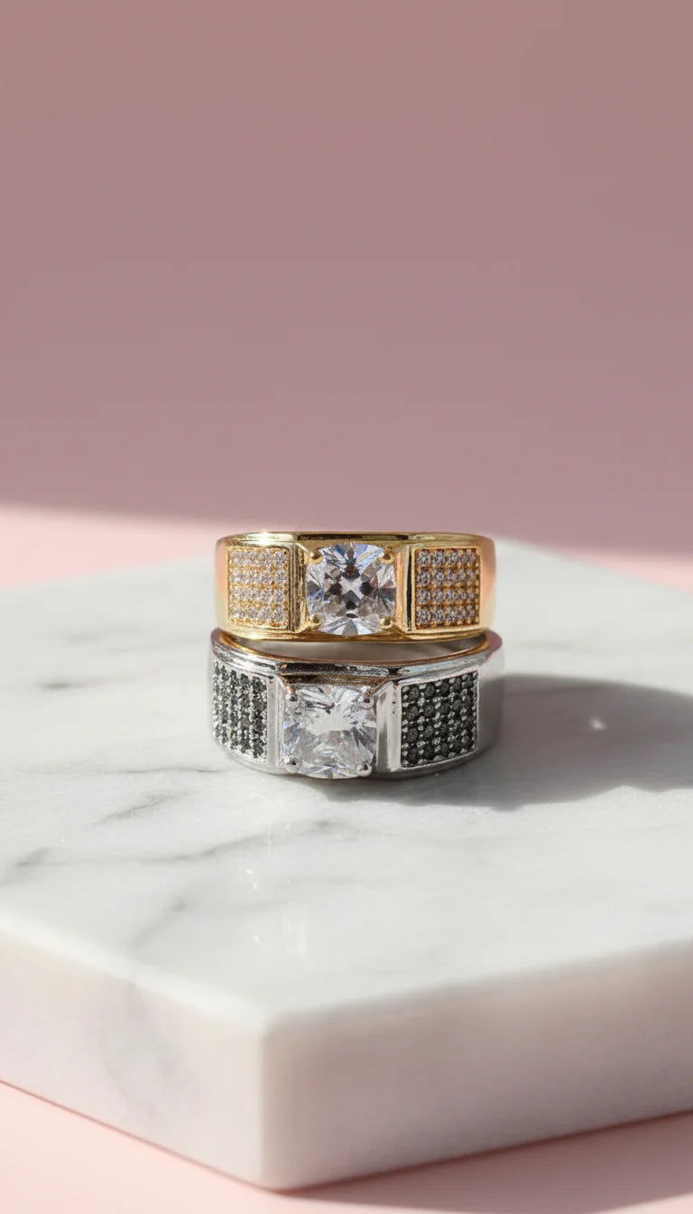 Men's Round Cut Crystal Box Set of 12 Rings