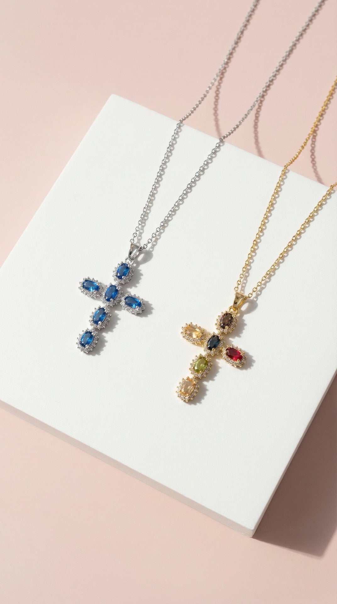 Oval Cut Colourful Symbolic Cross Necklace Pendant