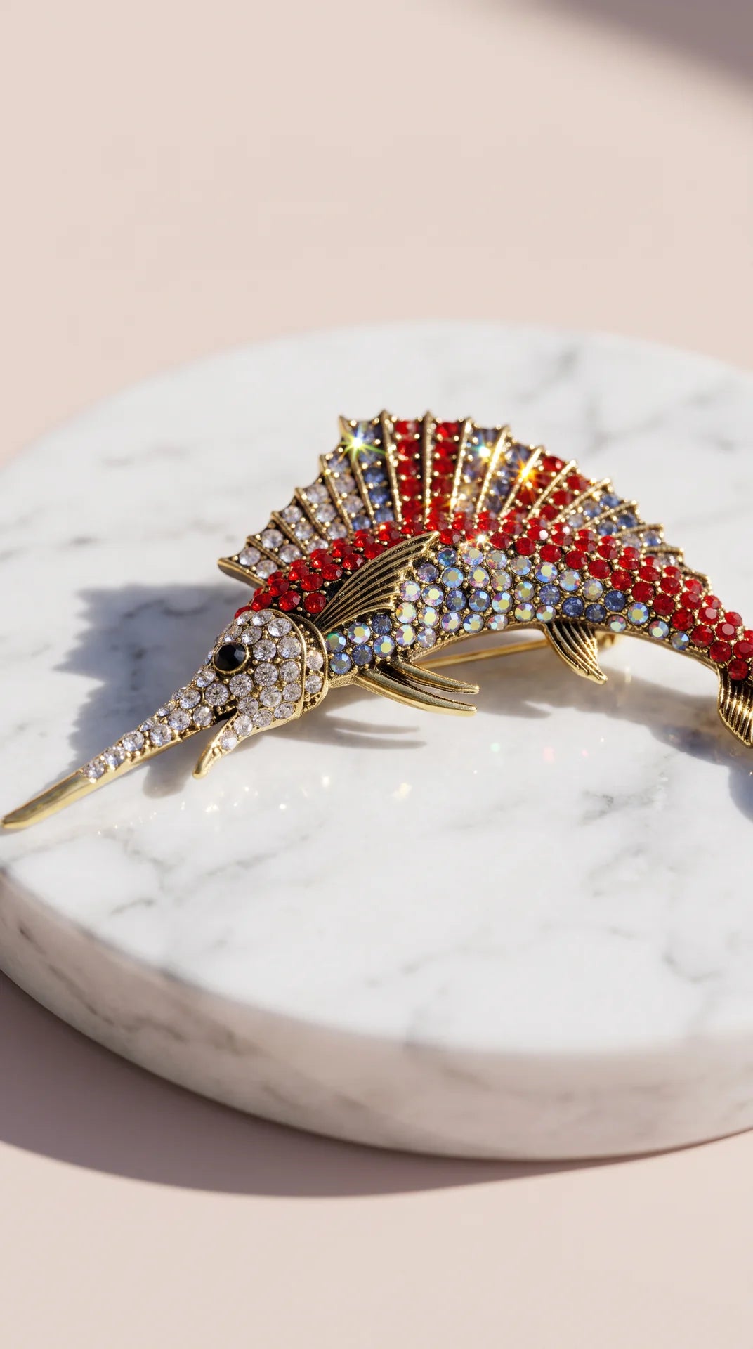 Swordfish Crystal Brooch Pin