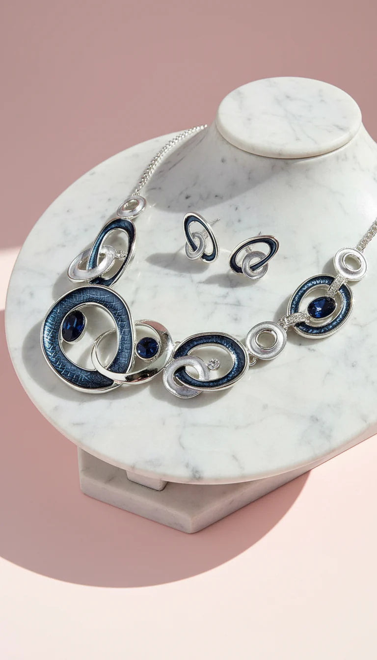 Abstract Oval Crystal Necklace & Earrings Set