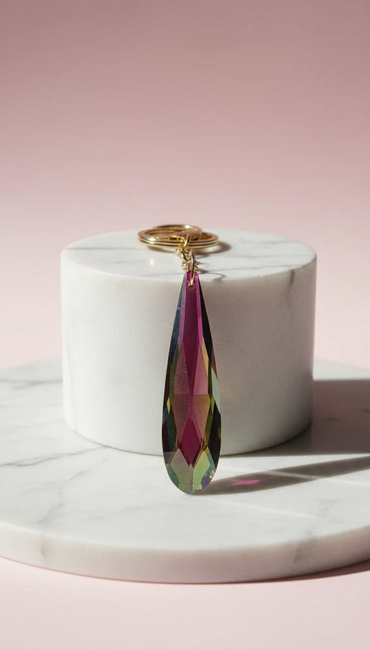 Faceted Glass Tear Drop KeyRing