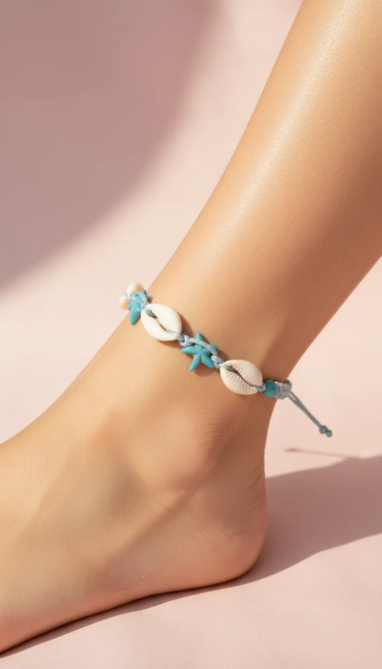 Starfish & Shell Colorful Beaded Pull Tie Anklet