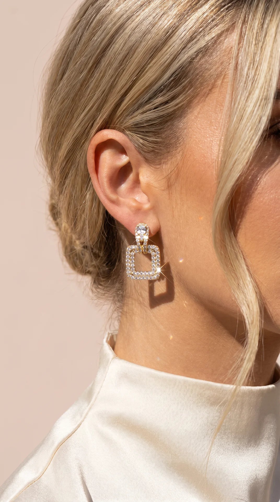 Micro Pavé Square Gold Plated Crystal Earrings