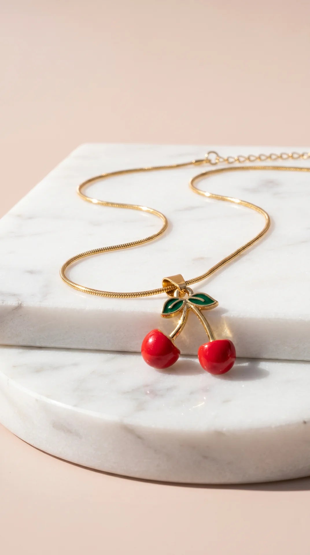 Red Cherry Gold Plated Steel Pendant Necklace