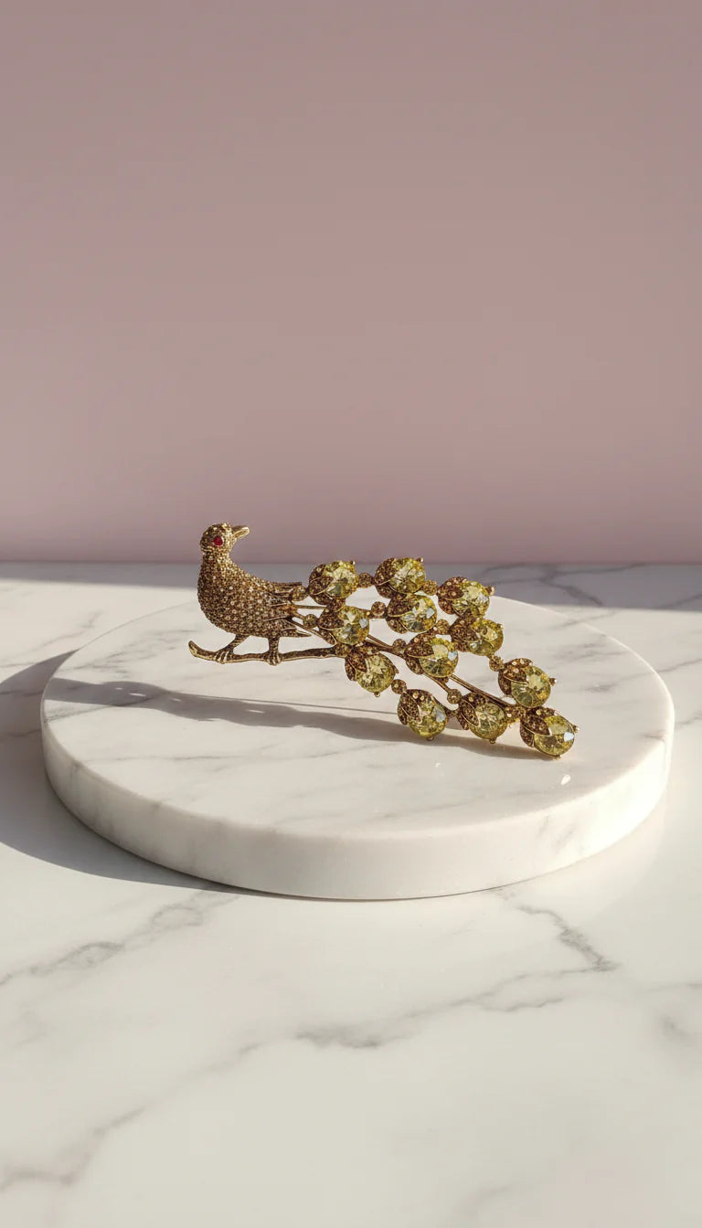 Peacock Crystal Brooch Pin