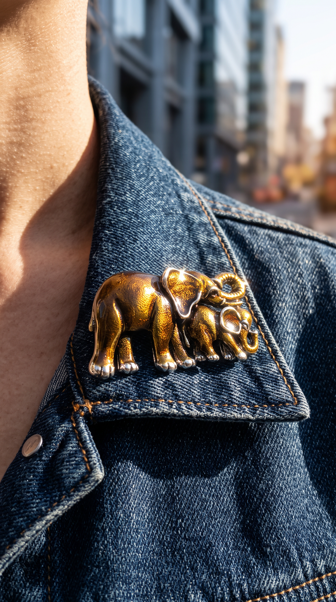 Mama & Baby Elephant Enamel Brooch Pin