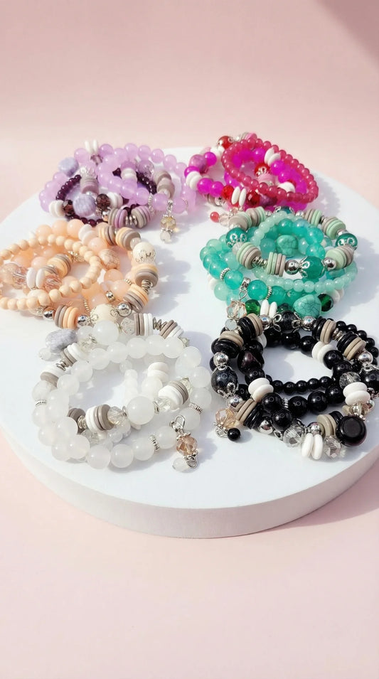 Crystal Charm Ceramic Beaded Bracelet Set
