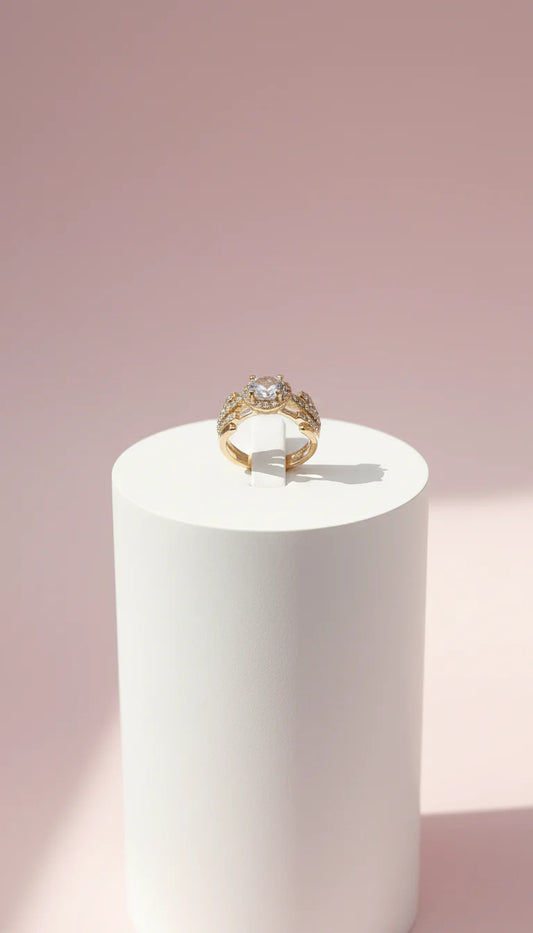 Gold Cut Out Crystal Solitaire Ring Gold Box set of 12