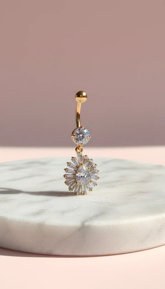 Teardrop Gold Plated Stainless Steel Crystal Belly Bar