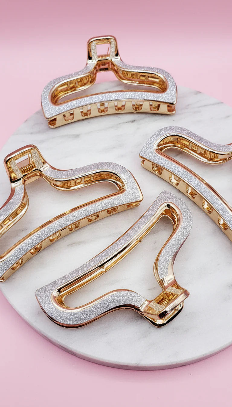 Glitter Silver Hair Clamps Pack of 12