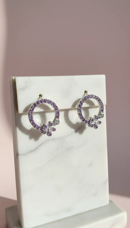 Lilac Flower Crystal Stud Earrings