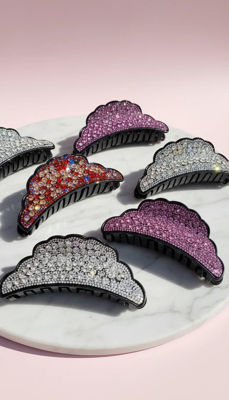 Wavey Maxi Crystal Hair Clamps Pack of 12
