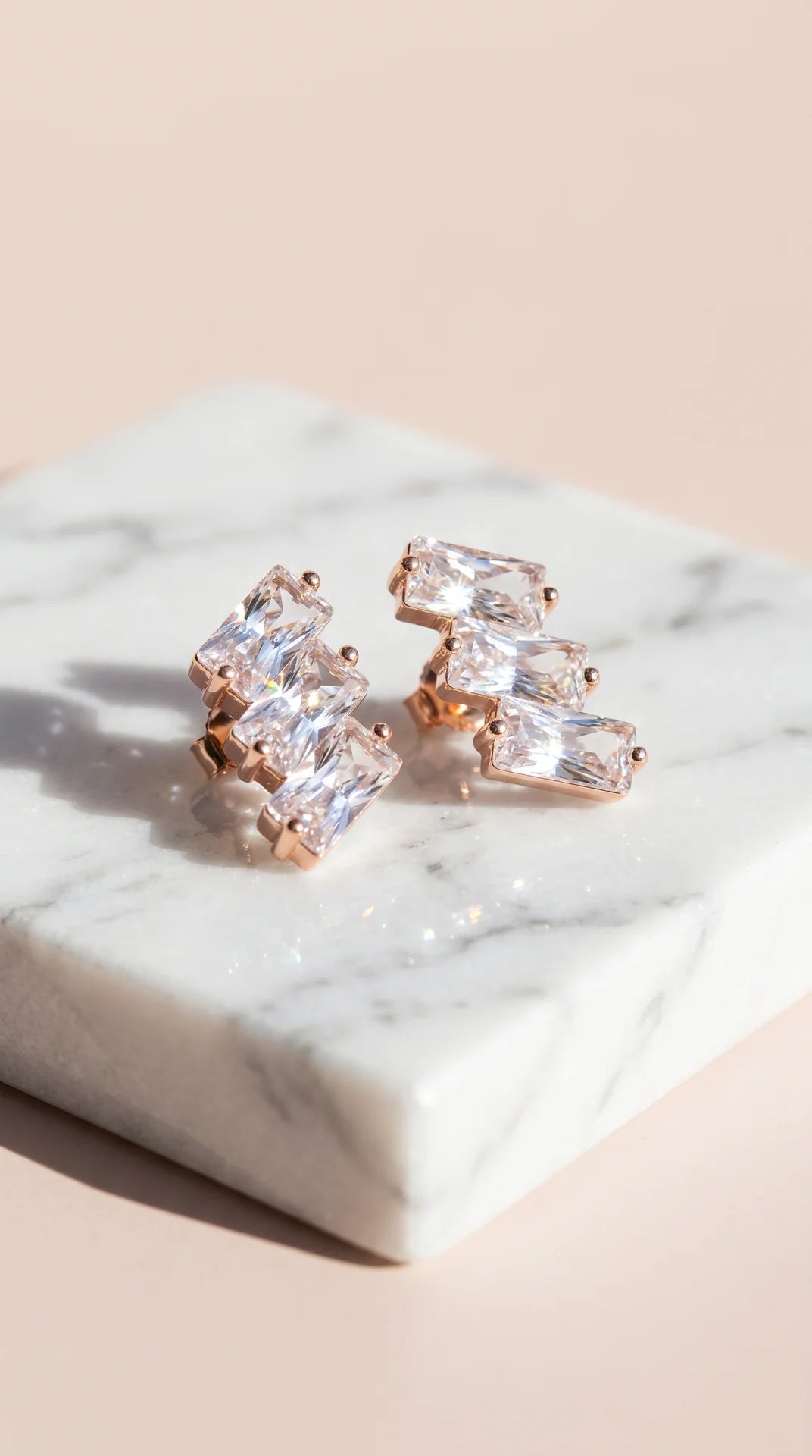 Baguette Cut Stacked Crystal Stud Earrings
