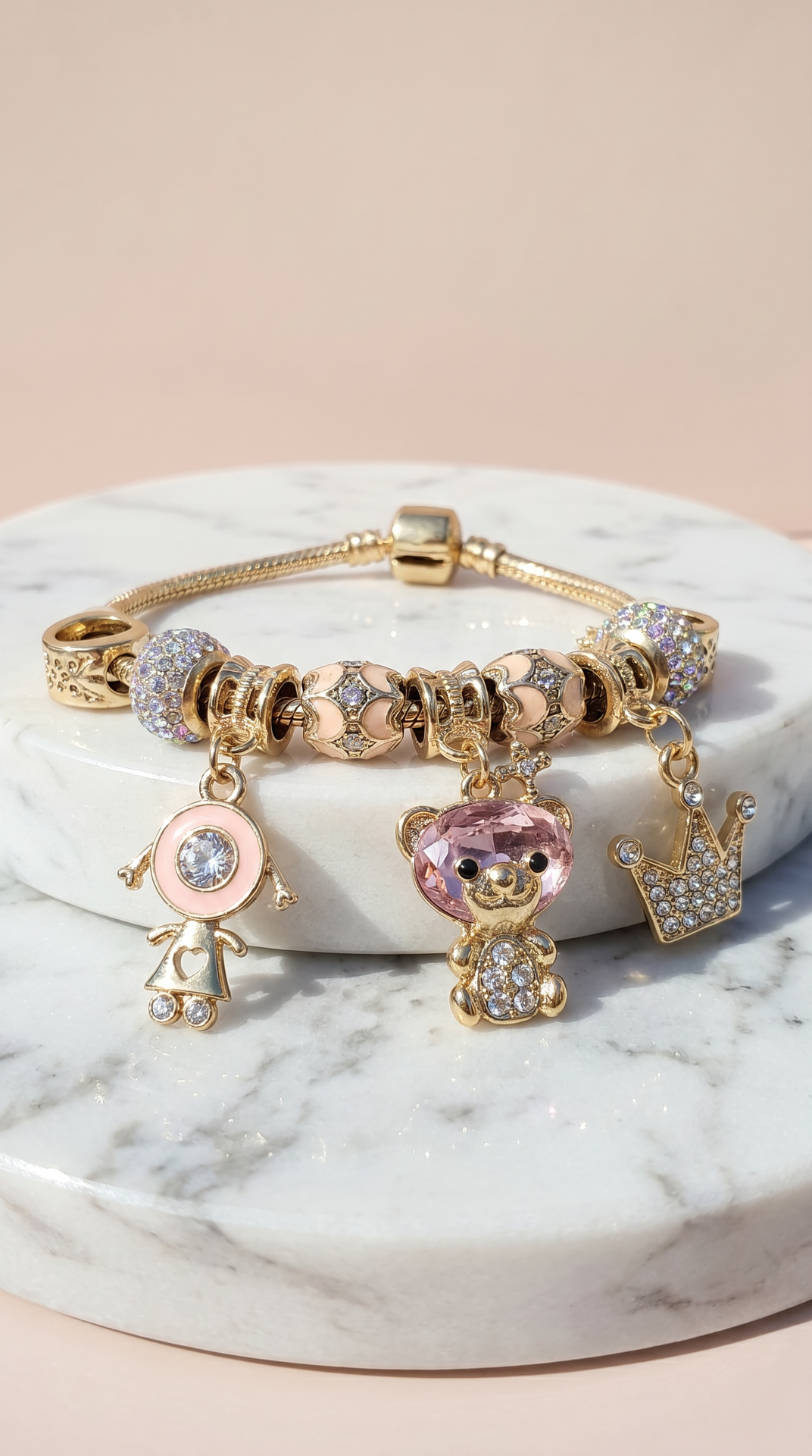 Teddy Crystal Charm Beaded Bracelet