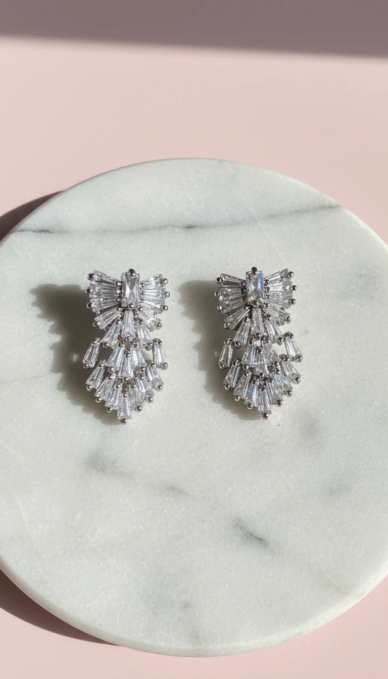 Bow Baguette Cut Crystal Drop & Dangle Earrings