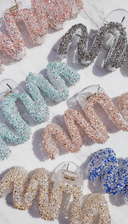 Wavey Rhinestone Sparkly Hair Clamps Pack of 12
