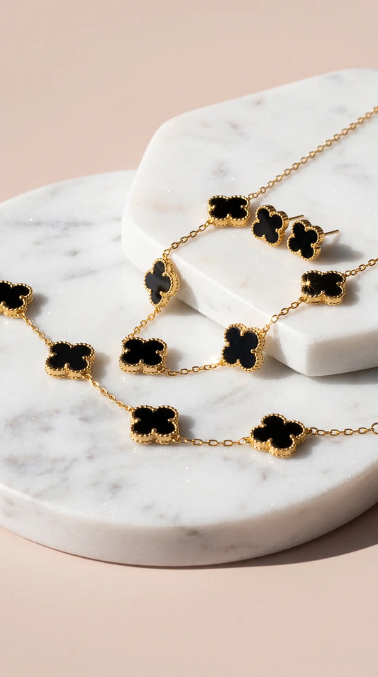 Clover Necklace, Bracelet & Earrings Stainless Steel Set